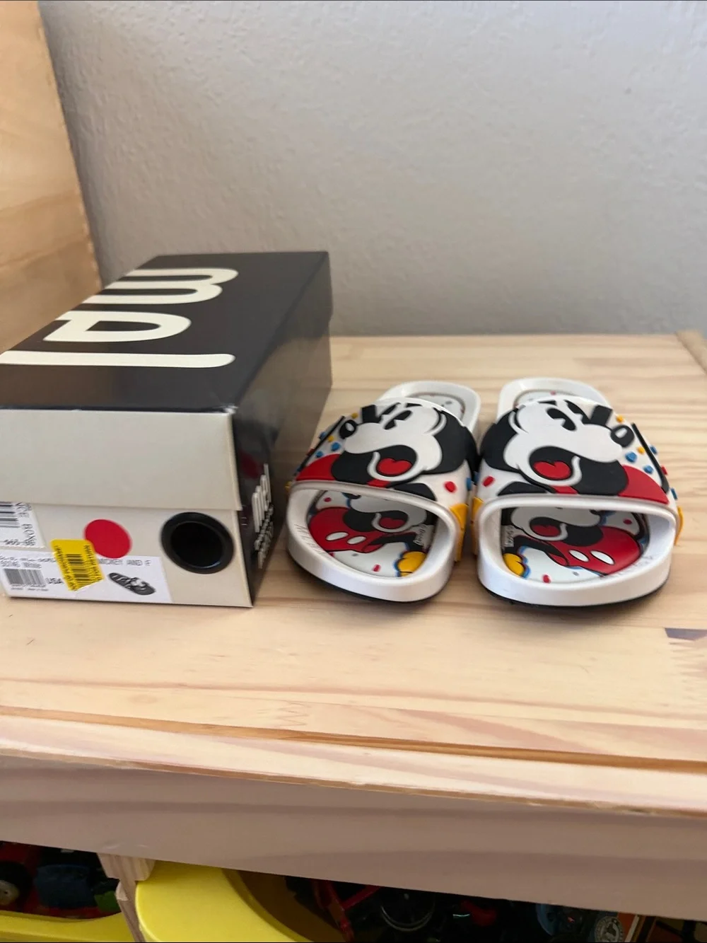 Melissa Mickey Mouse Kids Slide Sandals with Cartoon Print - White, Black, Red
